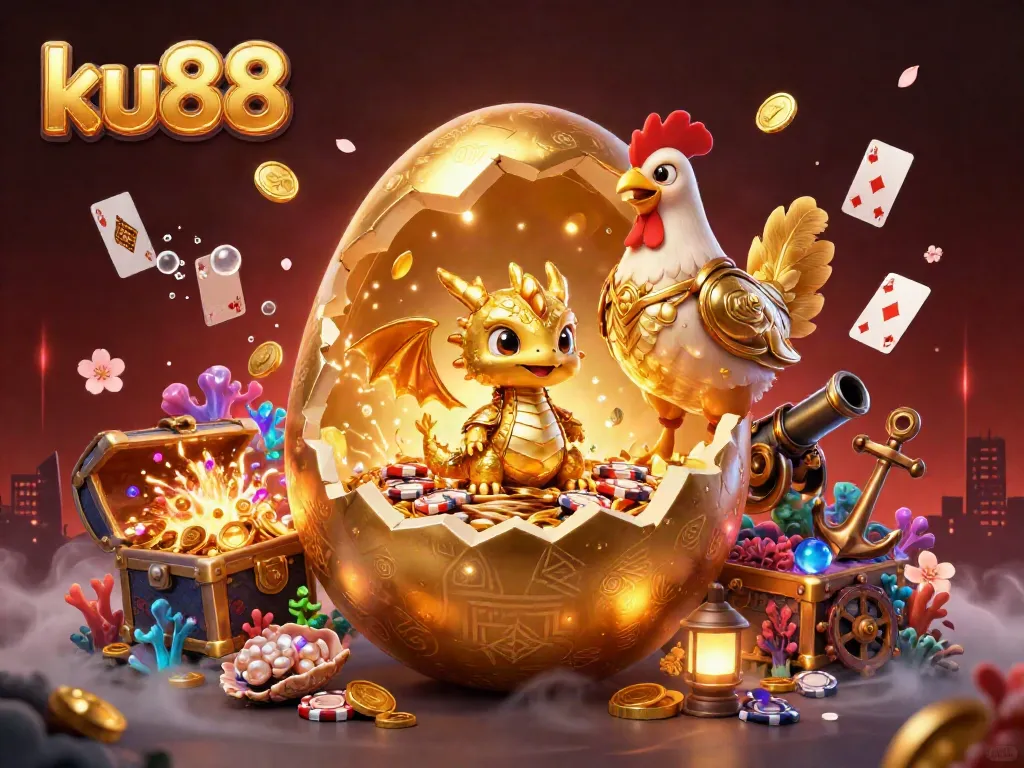 Experience the excitement of ku88 with a dazzling scene featuring golden dragons and poker chips.