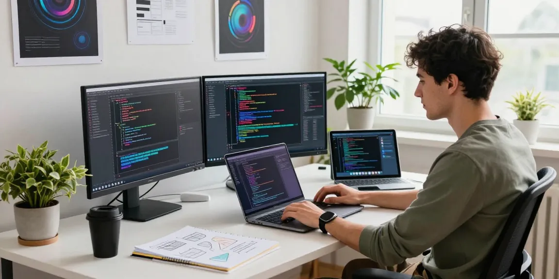 Dynamic coding scene representing the WPS Official Website in a modern workspace focused on software development.