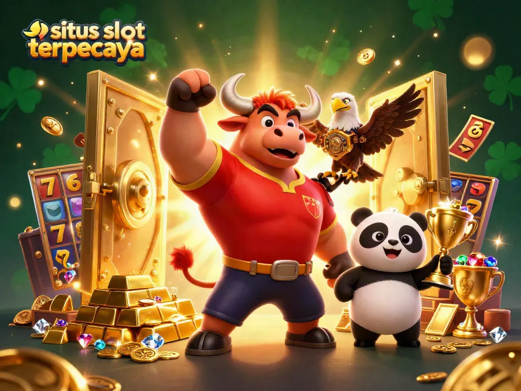 Experience the excitement of situs slot terpercaya with vibrant characters and casino elements celebrating big wins.