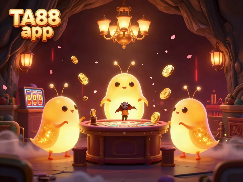 Experience the excitement of the TA88 app in a vibrant casino setting with glowworms lighting up the game.