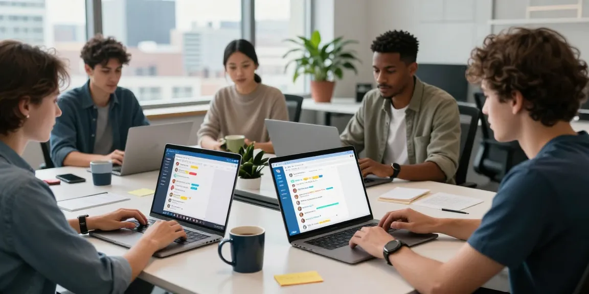 Dynamic workspace showcasing diverse individuals using the Telegram Web Version for collaboration