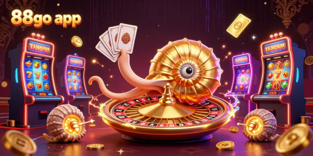 Spin the reels and win with the 88go app featuring a vibrant casino-themed illustration.