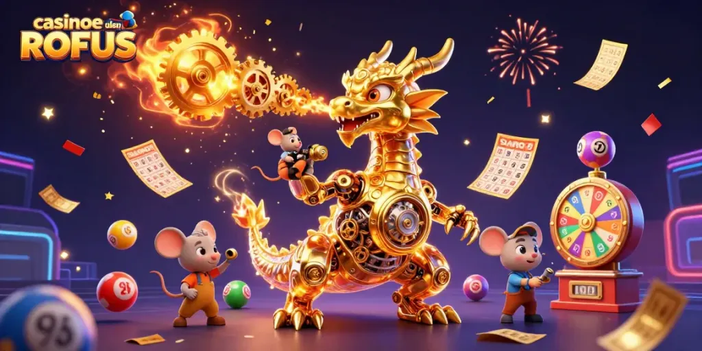 Engage with casinoer uden ROFUS experience featuring a golden dragon amidst lottery excitement.