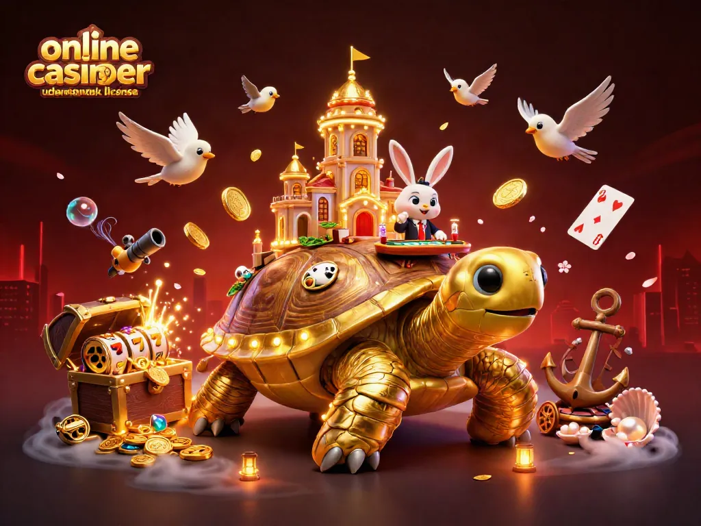 Engage with online casinoer uden dansk licens in a vibrant 3D illustration packed with casino elements