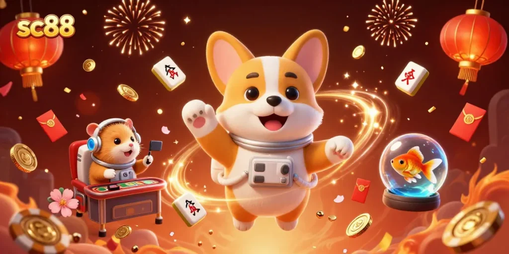 Engage in thrilling gaming excitement with sc88 in a vibrant, animated space casino scene.