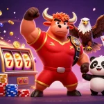 Experience thrilling bonus buy slots with an exciting 3D illustration featuring a bull champion, eagle, and panda!