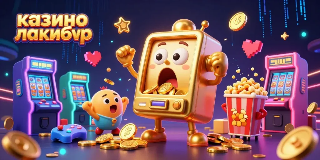 Experience the excitement of казино лакибир with a golden slot machine celebrating a big win!