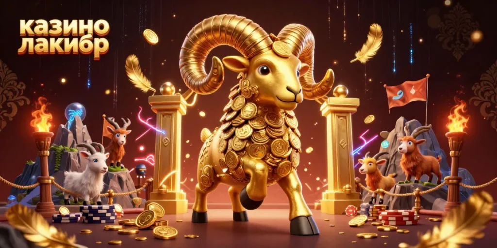 Engage with the dynamic casino world at казино лакибир featuring a powerful golden ram charging through a vibrant scene.